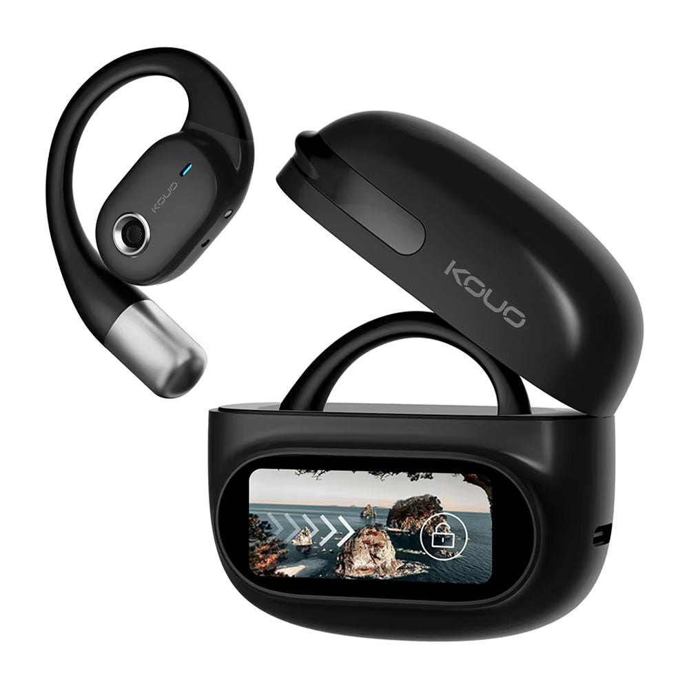 Single open-ear Bluetooth earphone hook design in black